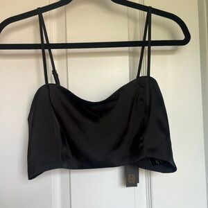 House of Harlow 1960 Black Satin Crop Top